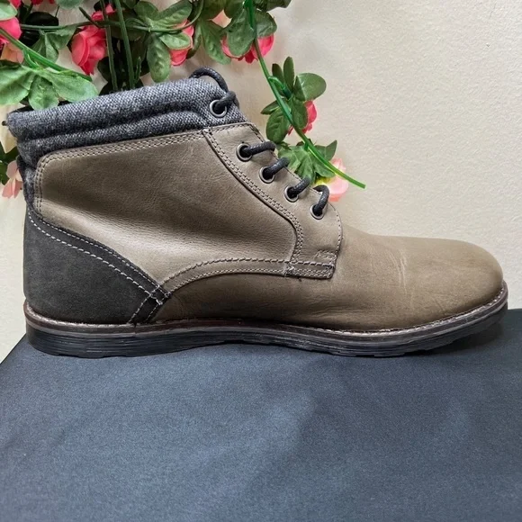 🌹Crevo Geoff Men's Lined Grey Ankle Boots Men Leather Winter